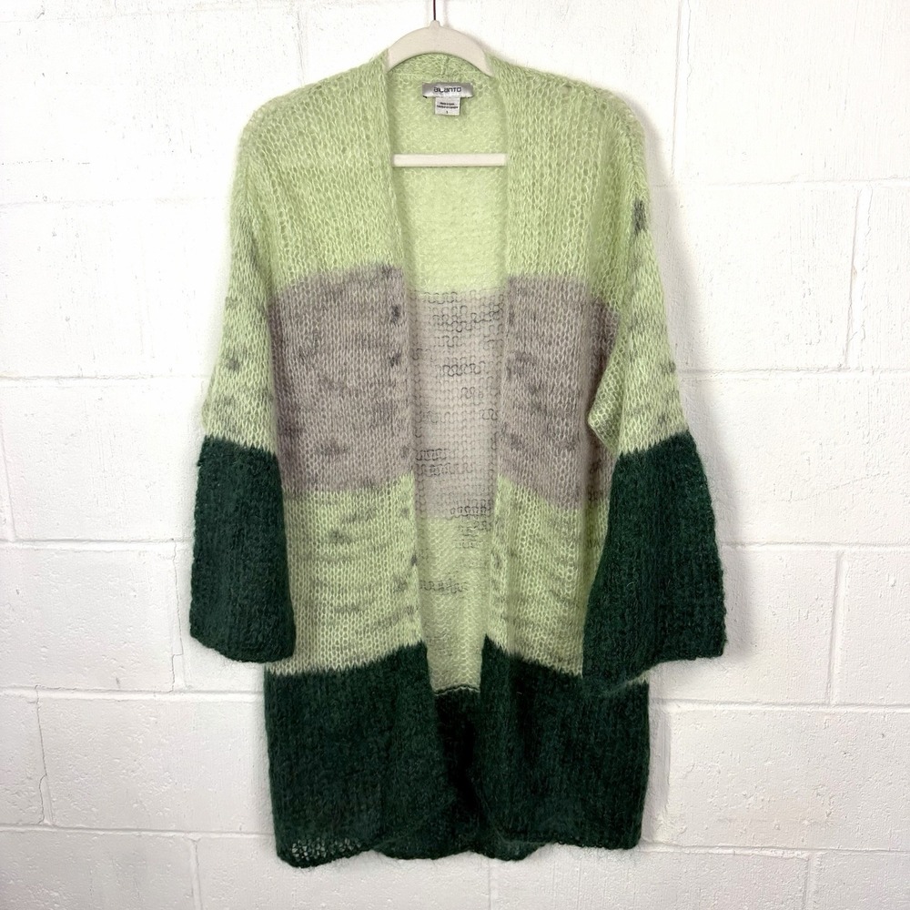 Ailanto Anthropolgie Open Knit Mohair Cardigan SZ S Green Colorblock Spain Fuzzy